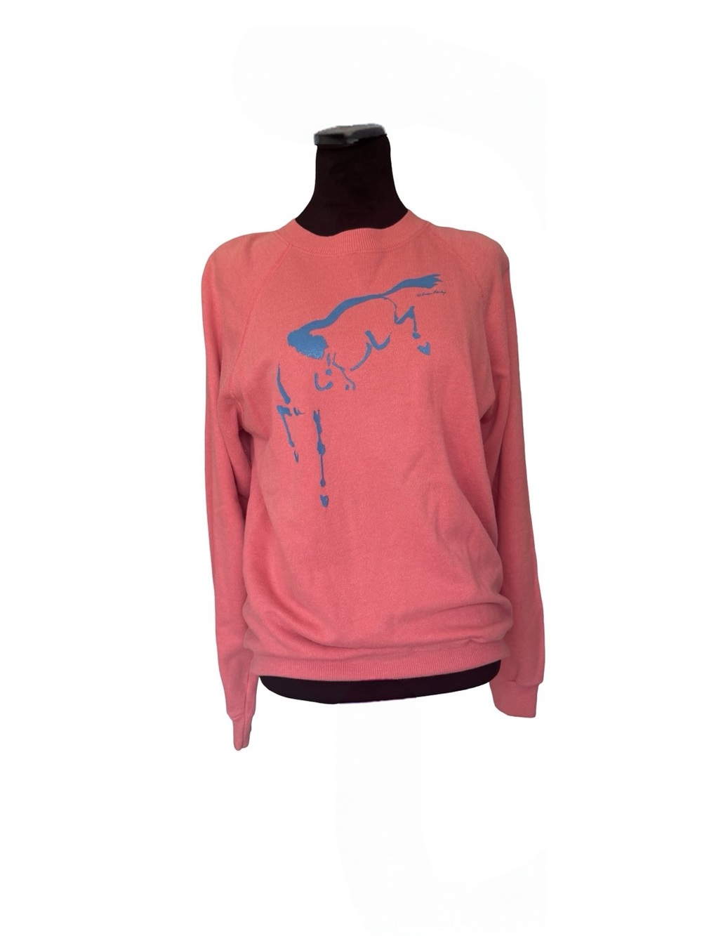 Vintage 80s Hanes Horse Equestrian Sweatshirt Coral Pink Made in USA Medium
